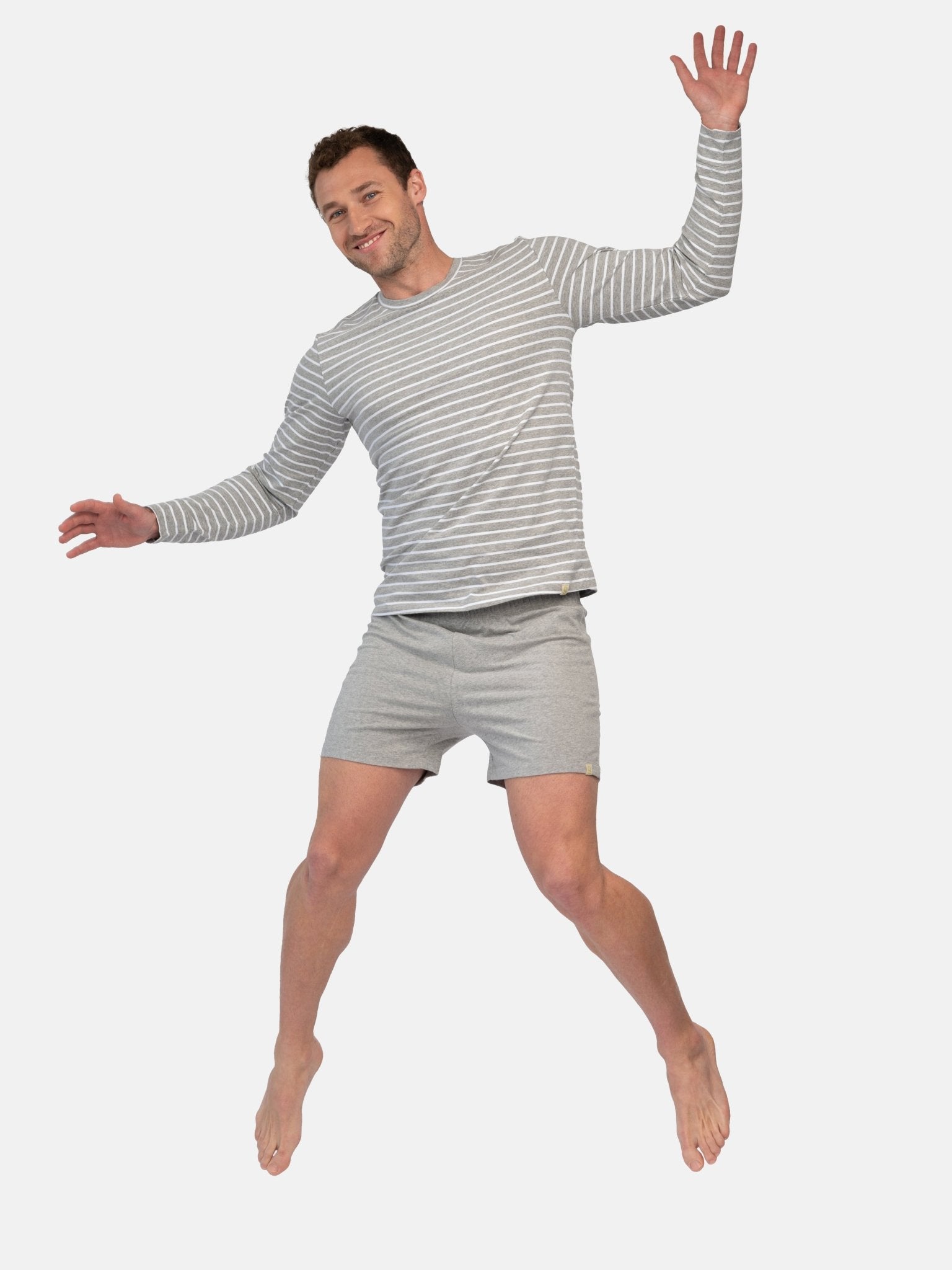 Weiches Herren Langarm-Shirt Ringel - greenjama - G207-gr-S