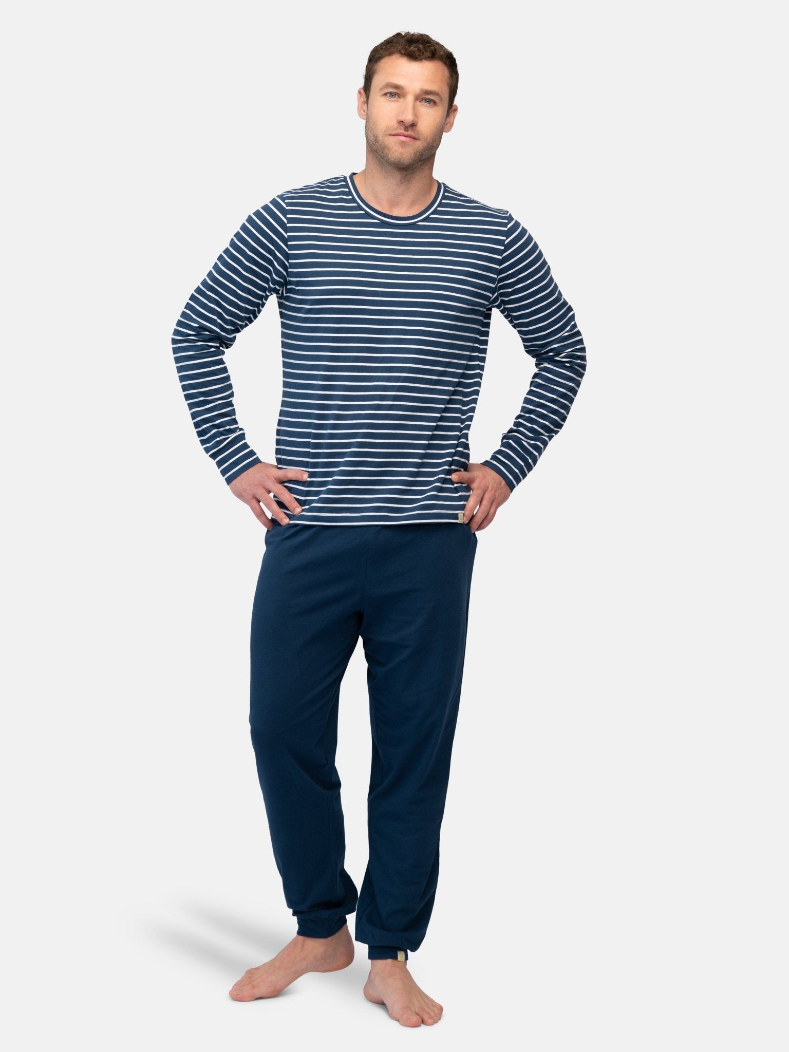 Weiches Herren Langarm-Shirt Ringel - greenjama - G207-gr-S