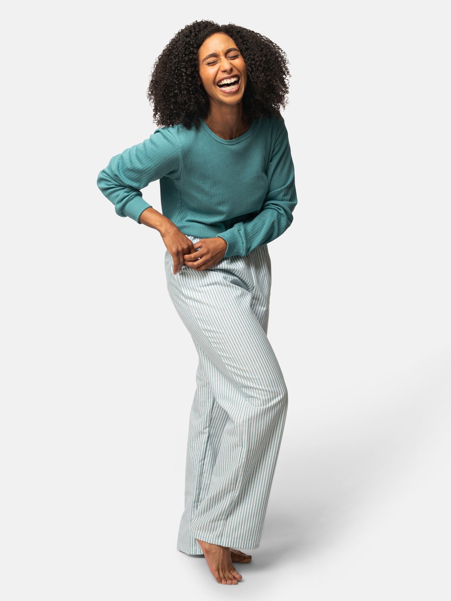 Weiche Pyjama-Hose mit Streifen - greenjama - G407-grp-36