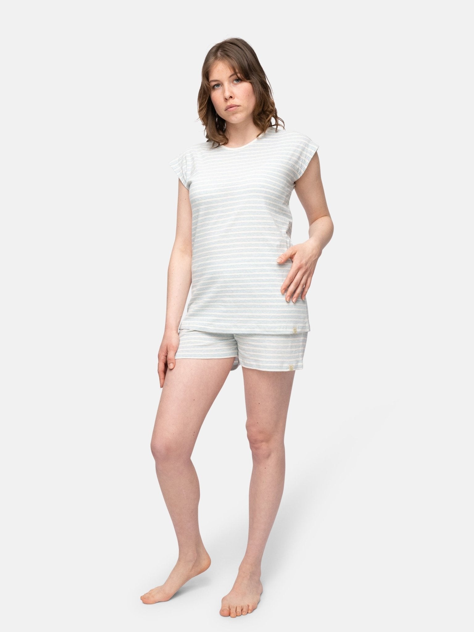 Geringeltes T-Shirt mit Leinen-Anteil - greenjama - G104-air-36