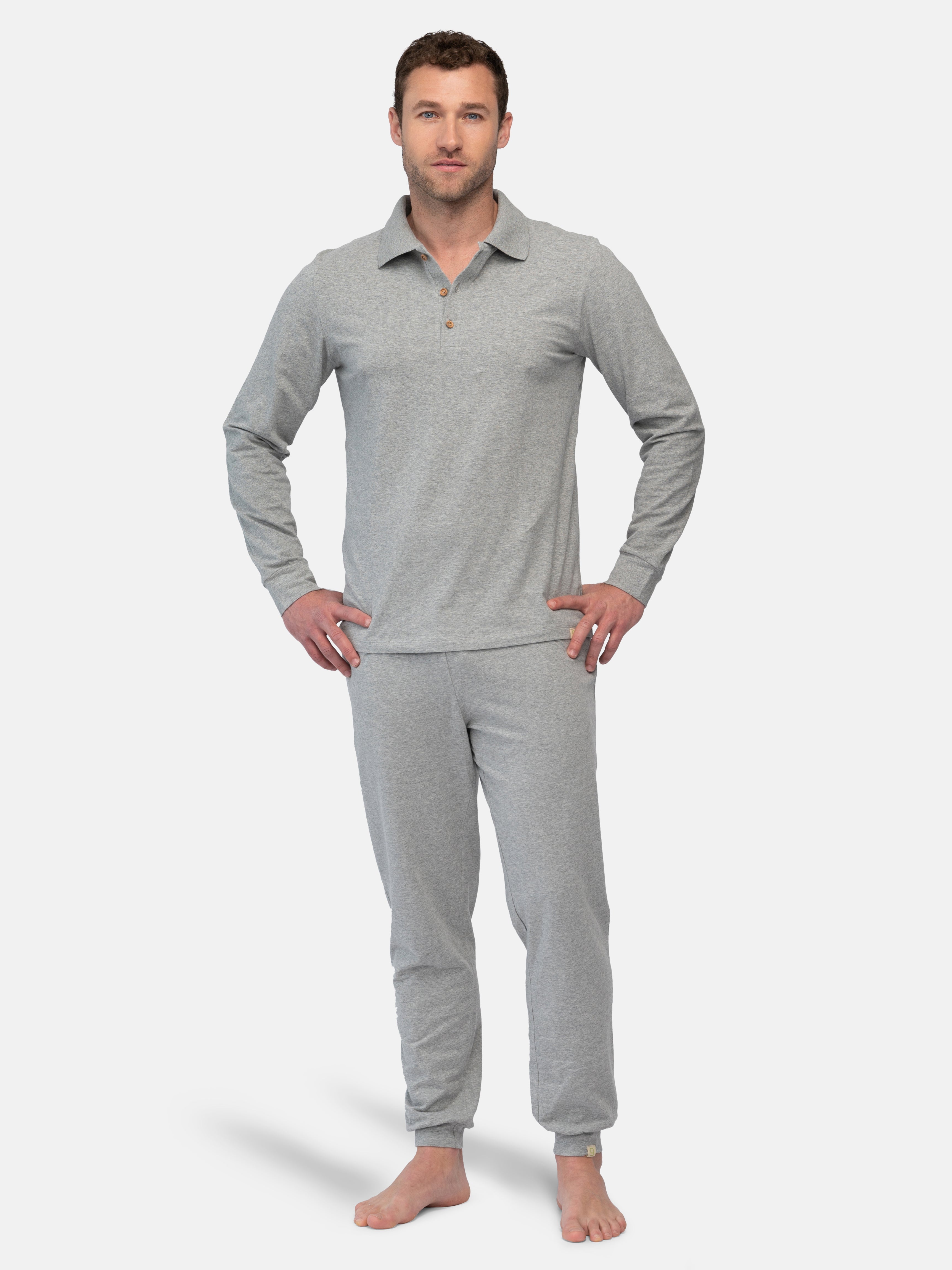Men's long-sleeved shirt with polo collar