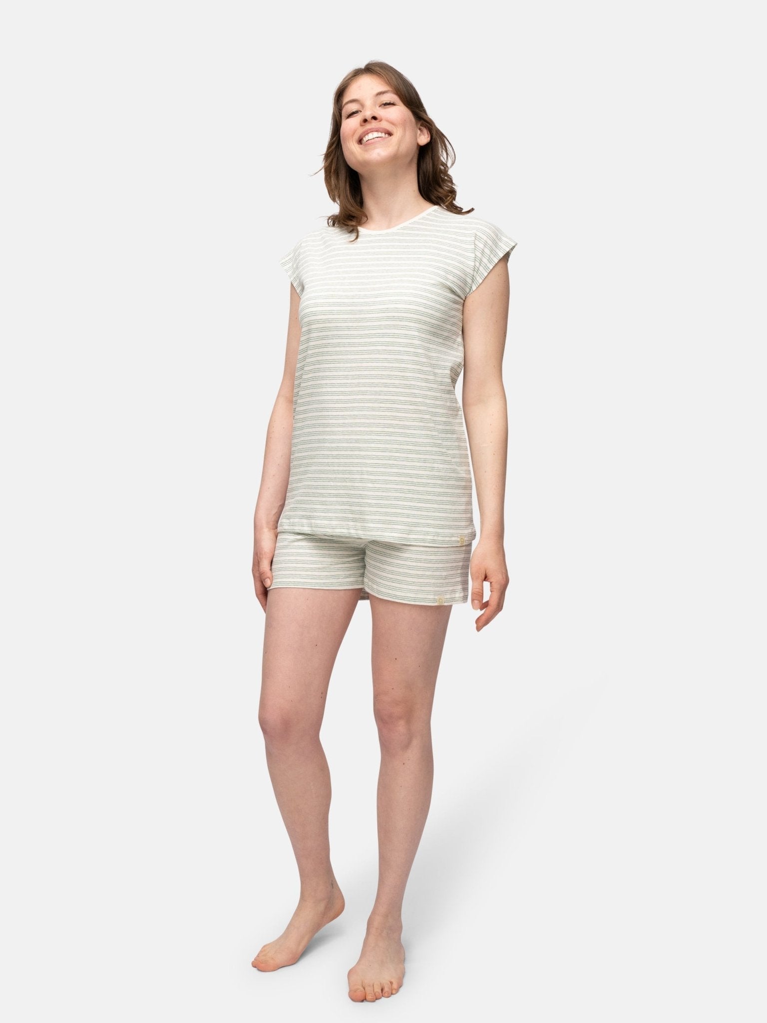 Geringeltes T-Shirt mit Leinen-Anteil - greenjama - G104-air-36